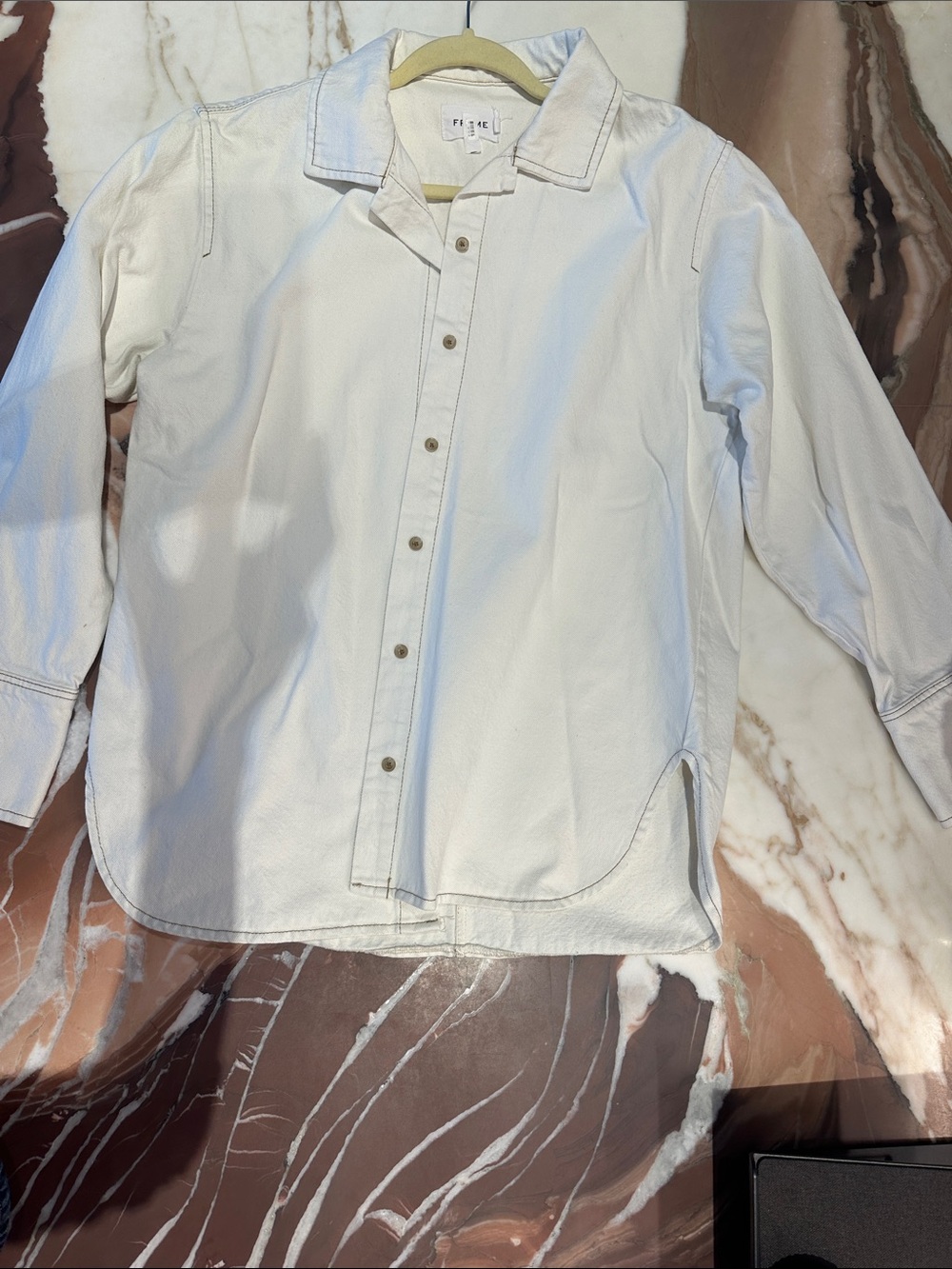Oversized Frame Denim White Button-Down Shirt Jacket